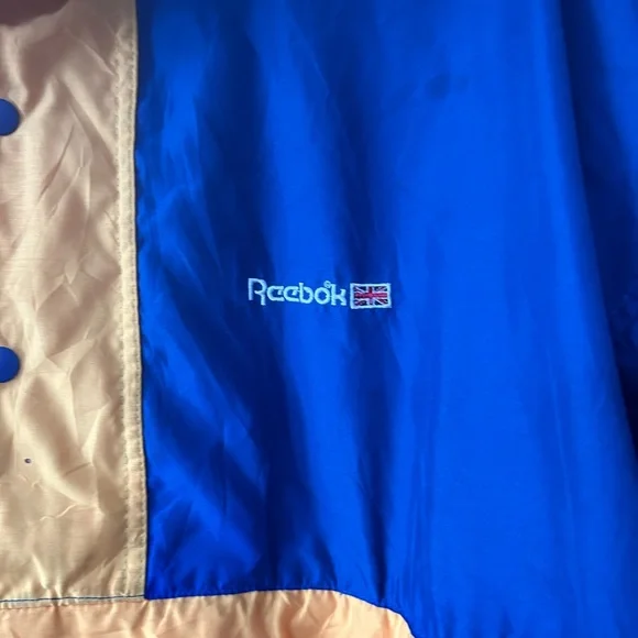 Vintage British Reebok Jacket Mens L Blue Yellow Pullover Union Jack Logo 90's - Picture 2 of 6
